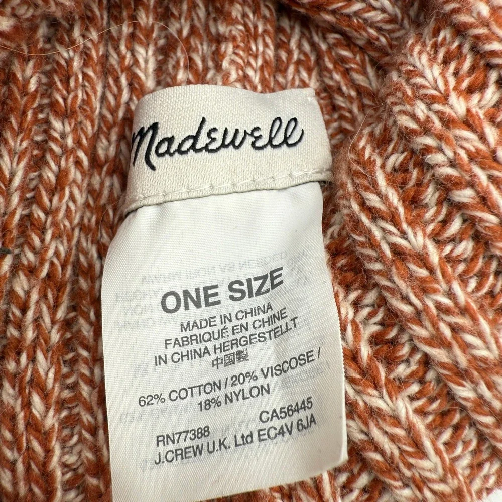 Madewell Marled Ribbed Knit Beanie Hat One Size Rust‎ Orange White Womens